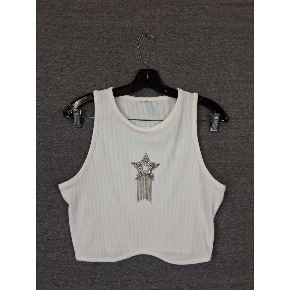 Joah Womens Tank L White Star Tassel Western Rodeo Casual Dance Summer Concert